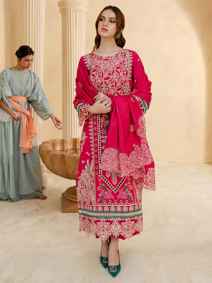 JAZMIN-3PC LAWN LASER EMBROIDERED SHIRT WITH LAWN LASER EMBROIDERED READY TO WEAR DUPATTA-UR-2698