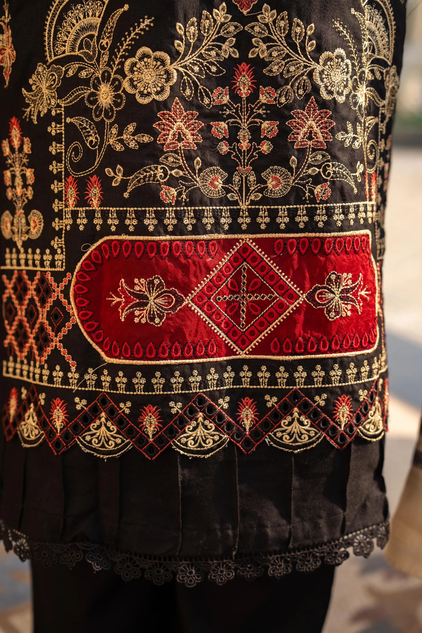 TANA BANA-3PC DHANAK EMBROIDERED SHIRT WITH HEAVY CUTWORK EMBROIDERED JACQUARD WOOL SHAWL -TBF-1006-B