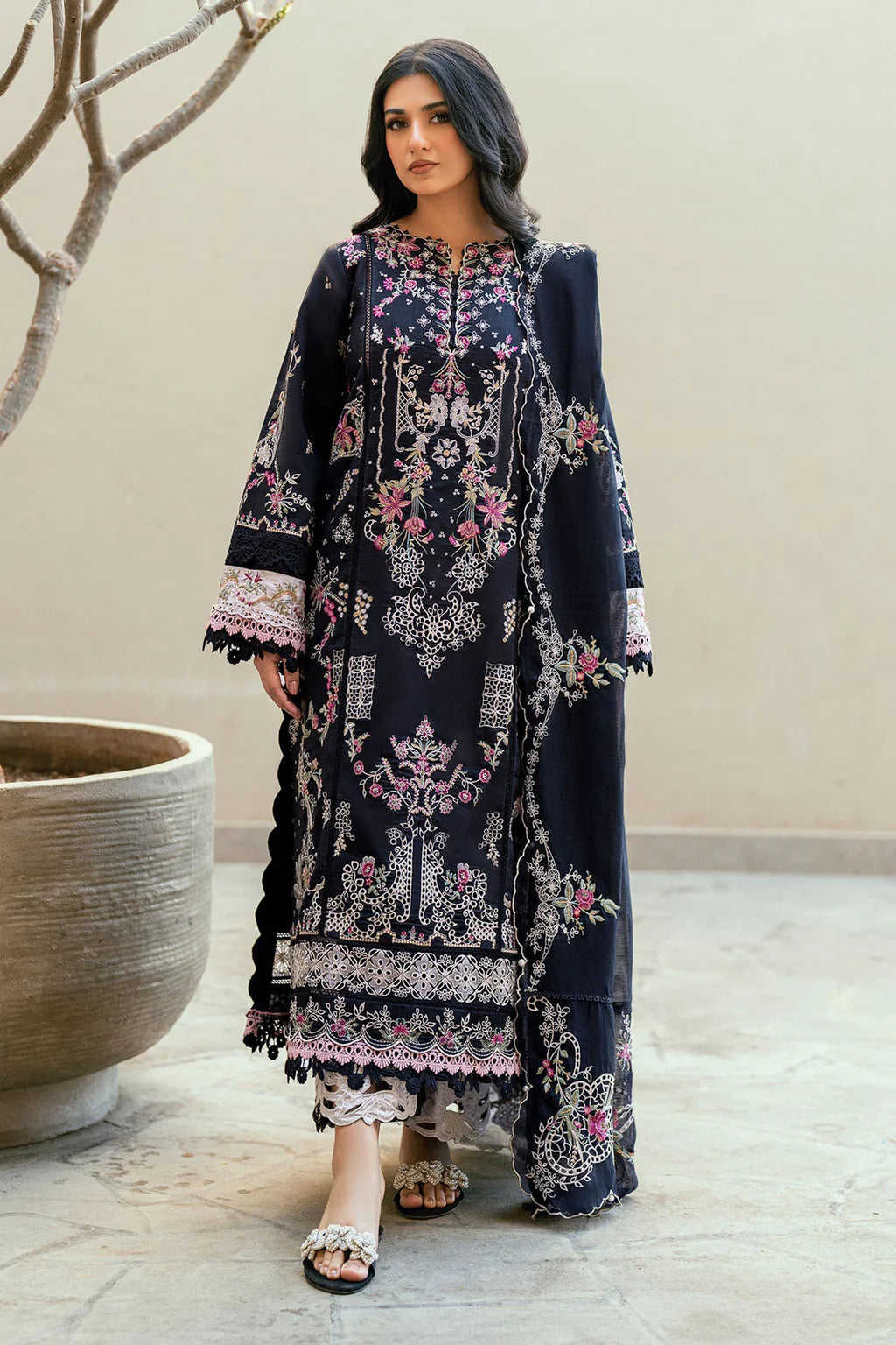 FLORENT-3PC LAWN EMBROIDERED SHIRT WITH KHADDI NET EMBROIDERED DUPATTA & TROUSER