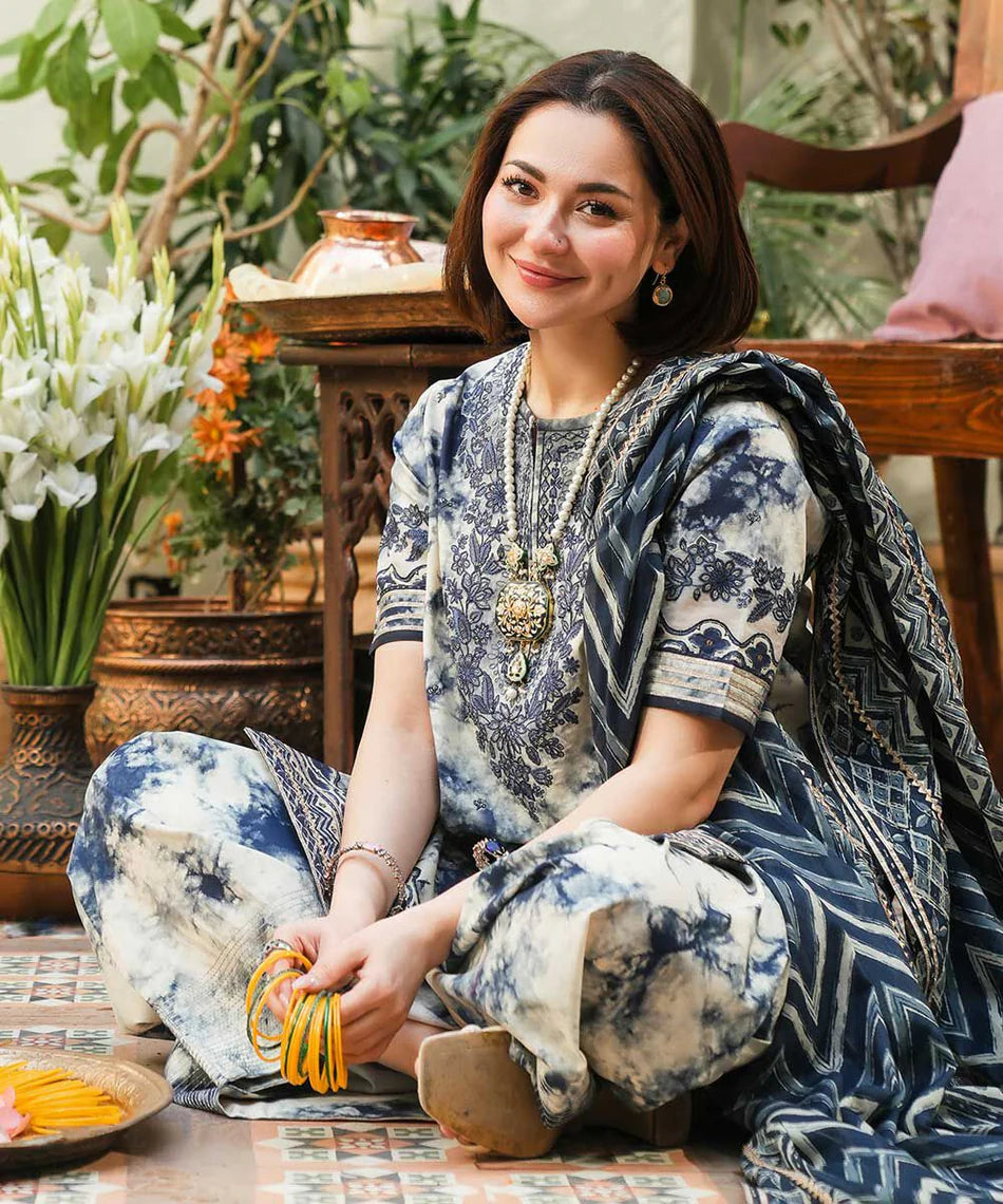 SAPPHIRE-3PC KHADDAR PRINTED EMB SHIRT WITH KHADDAR PRINT DUPATTA AND PRINT TROUSER-UR-2412