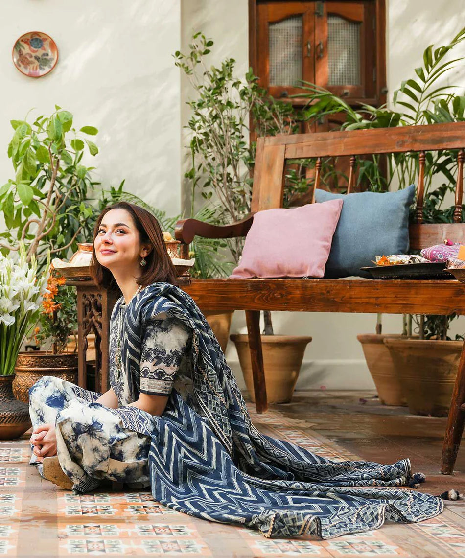 SAPPHIRE-3PC KHADDAR PRINTED EMB SHIRT WITH KHADDAR PRINT DUPATTA AND PRINT TROUSER-UR-2412