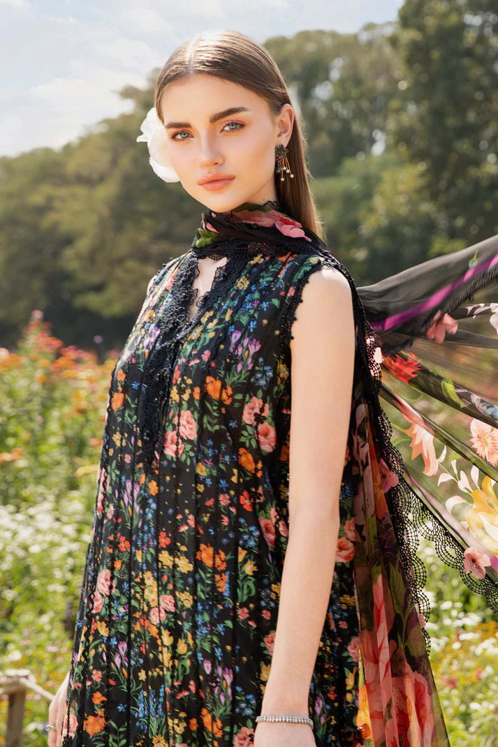 MARIA.B-3PC LAWN PRINTED EMB SHIRT WITH CHIFFON PRINT DUPATTA AND PRINT TROUSER-UR-2867