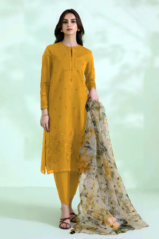 SAPPHIRE - 3PC LAWN EMBROIDERED SHIRT WITH MONARK PRINT DUPATTA-UR-2530