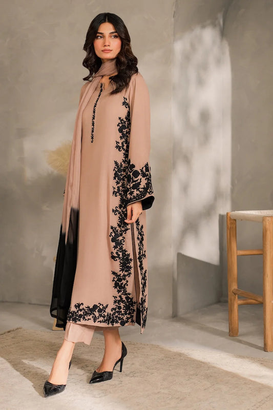 ASIM JOFA-3PC DHANAK EMBROIDERED SHIRT WITH TYE&DYED CHIFFON DUPATTA AND TROUSER-UR-4048