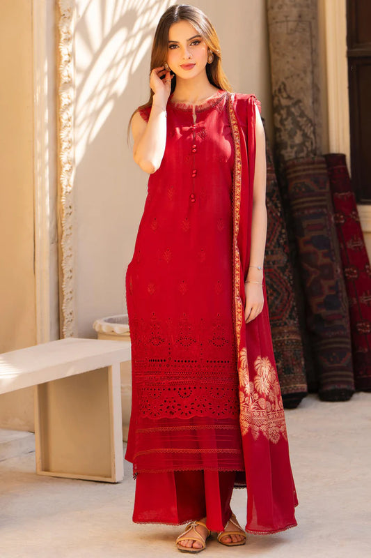 MIRAKHI-3PC LAWN CHIKENKARI EMBROIDERED SHIRT WITH LAWN JAQUARD PRINT DUPATTA-UR-2004