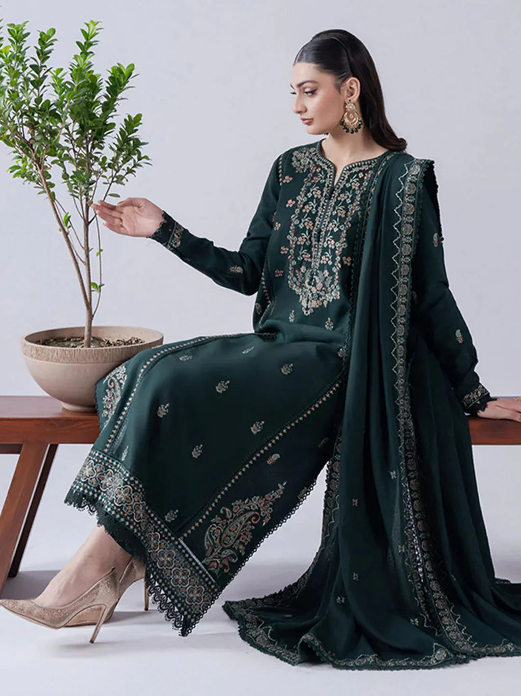 ASIM JOFA-3PC LAWN EMBROIDERED SHIRT WITH LAWN EMBROIDERED DUPATTA & TROUSER-UR-3582