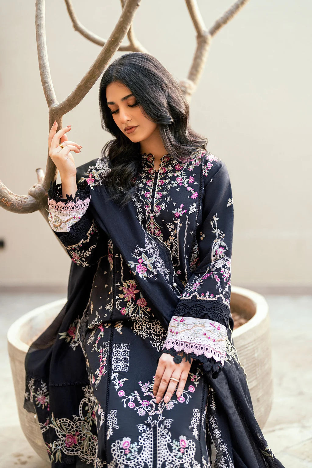 FLORENT-3PC LAWN EMBROIDERED SHIRT WITH KHADDI NET EMBROIDERED DUPATTA & TROUSER