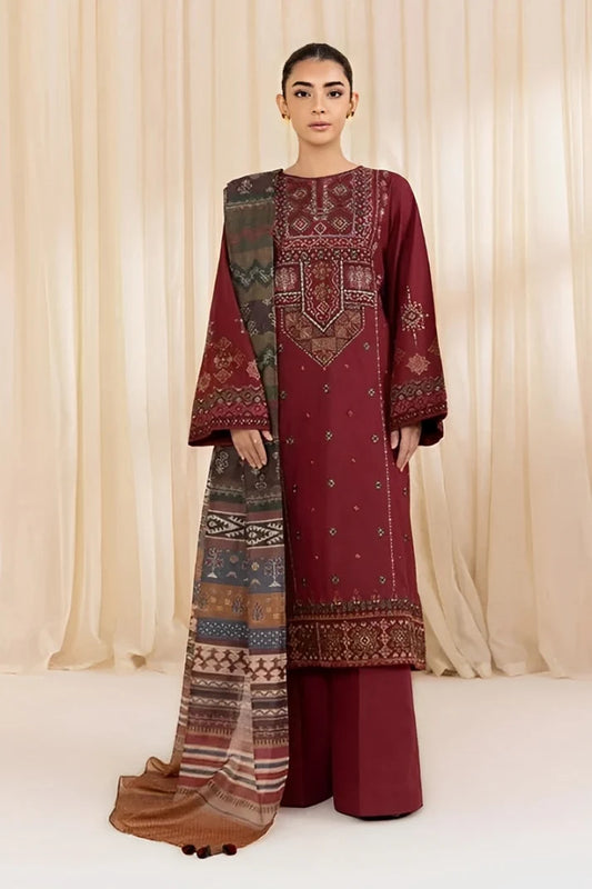 SAPPHIRE-3PC LAWN EMBROIDERED SHIRT WITH MONARK PRINTED DUPATTA AND TROUSER-UR-2788