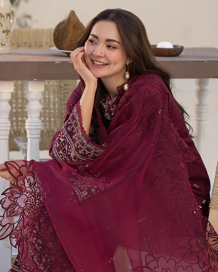 QALAMQAR-3PC LAWN EMBROIDERED SHIRT WITH ORGANZA EMBROIDERED DUAPATTA AND TROUSER-2927