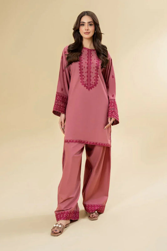 LAZULI-2PC KHADDAR EMBROIDRED SHIRT WITH KHADDAR EMB TROUSER-UR-128