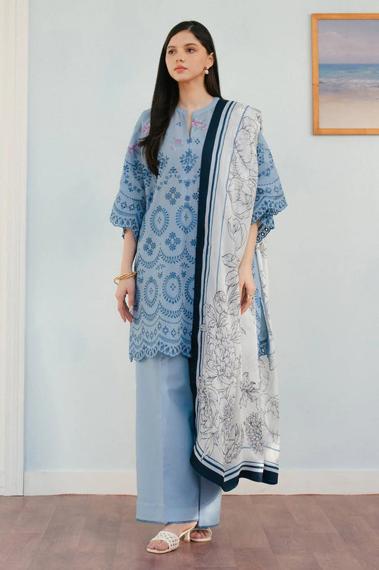 ZARA SHAH JAHAN-3PC LAWN EMBROIDERED SHIRT WITH CHIFFON PRINTED DUPATTA AND TROUSER