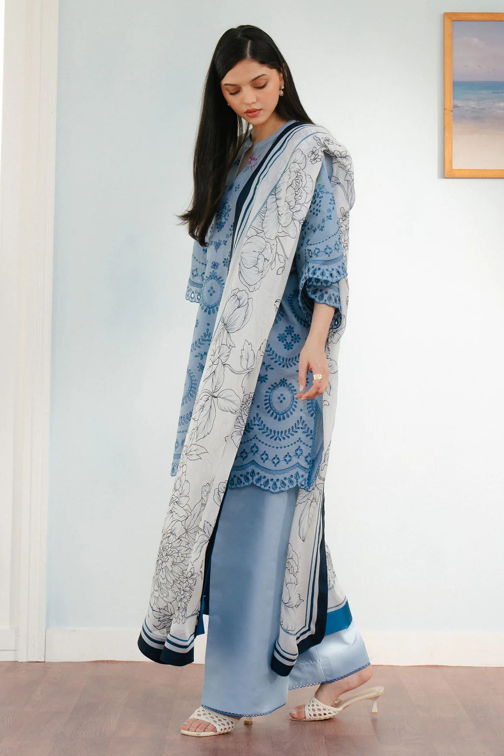 ZARA SHAH JAHAN-3PC LAWN EMBROIDERED SHIRT WITH CHIFFON PRINTED DUPATTA AND TROUSER