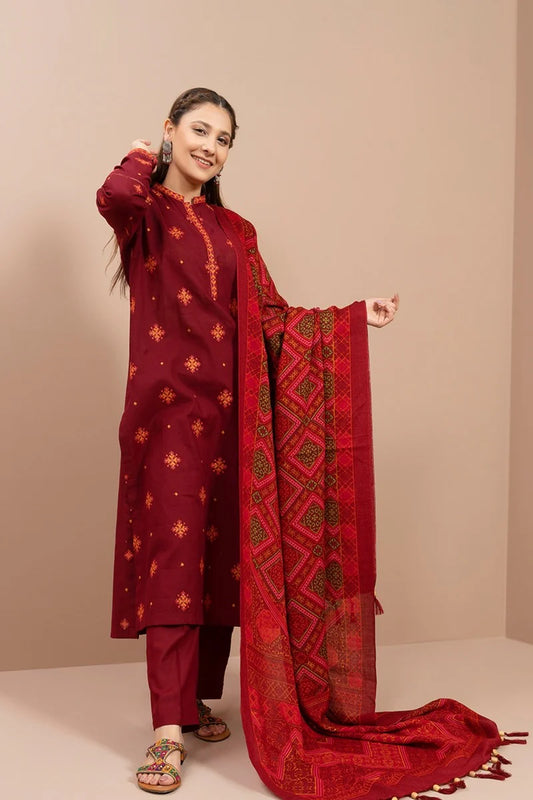 KAYSERIA- 3PC LAWN EMBROIDERED WITH MONARK PRINT DUPATTA & TROUSER-UR-2560
