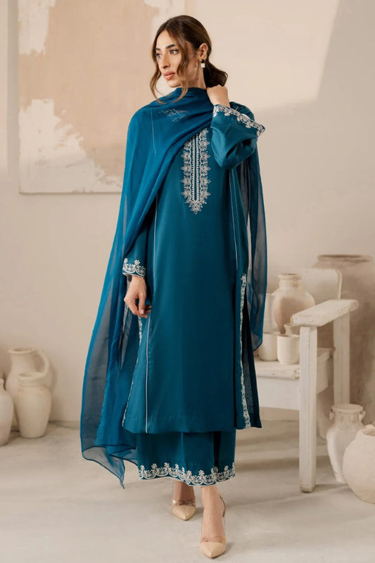Vintage-Lawn 3pc Embroidered Shirt With Bamber Chiffon Dupatta & Embroidered Trouser-UR-2503
