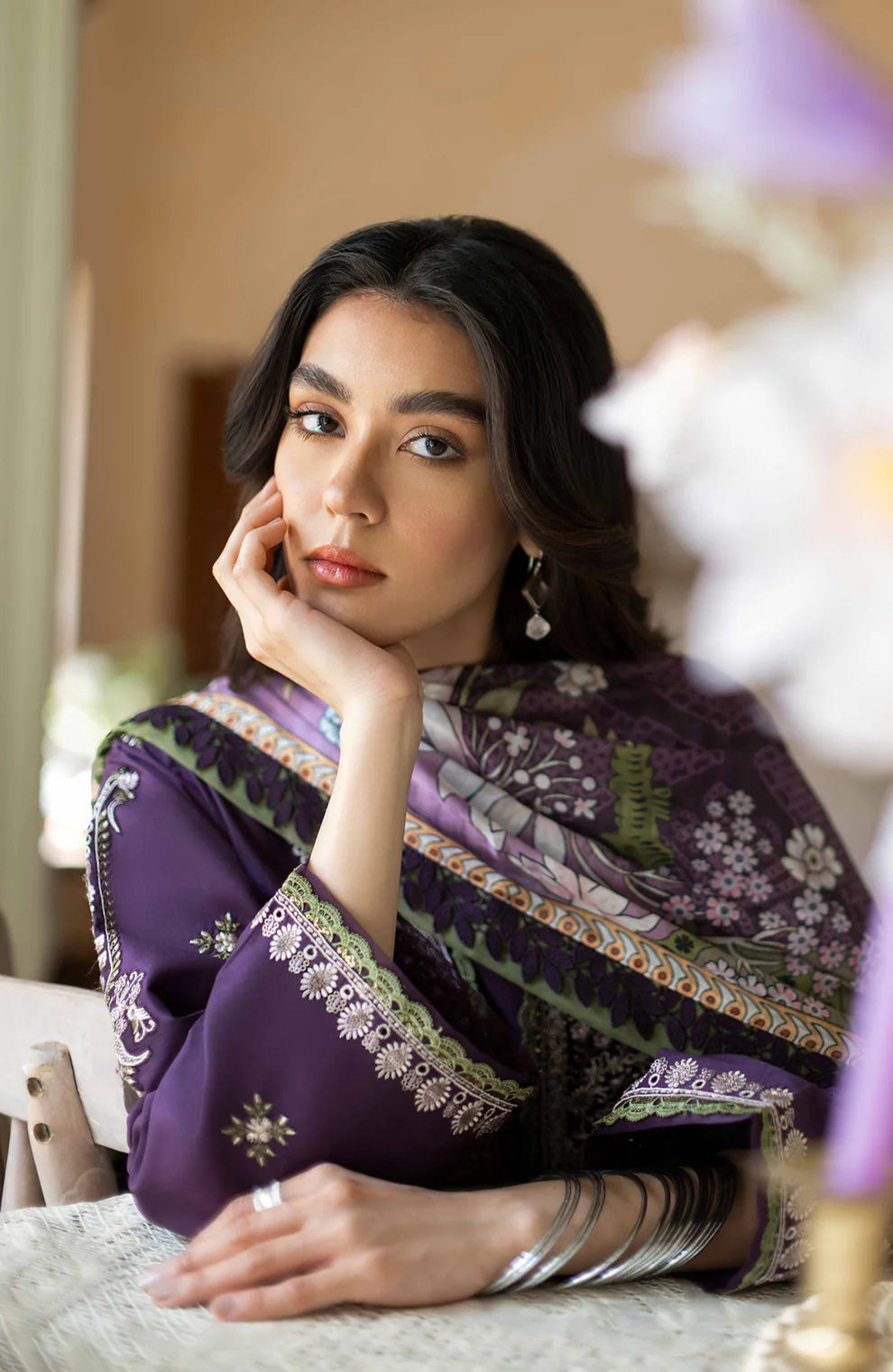 SERAN- 3PC LAWN EMBROIDERED SHIRT MONARK PRINTED DUPATTA AND TROUSER-2558