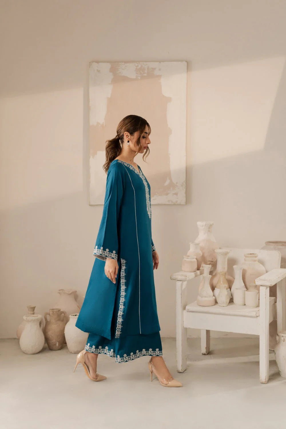 Vintage-Lawn 3pc Embroidered Shirt With Bamber Chiffon Dupatta & Embroidered Trouser-UR-2503