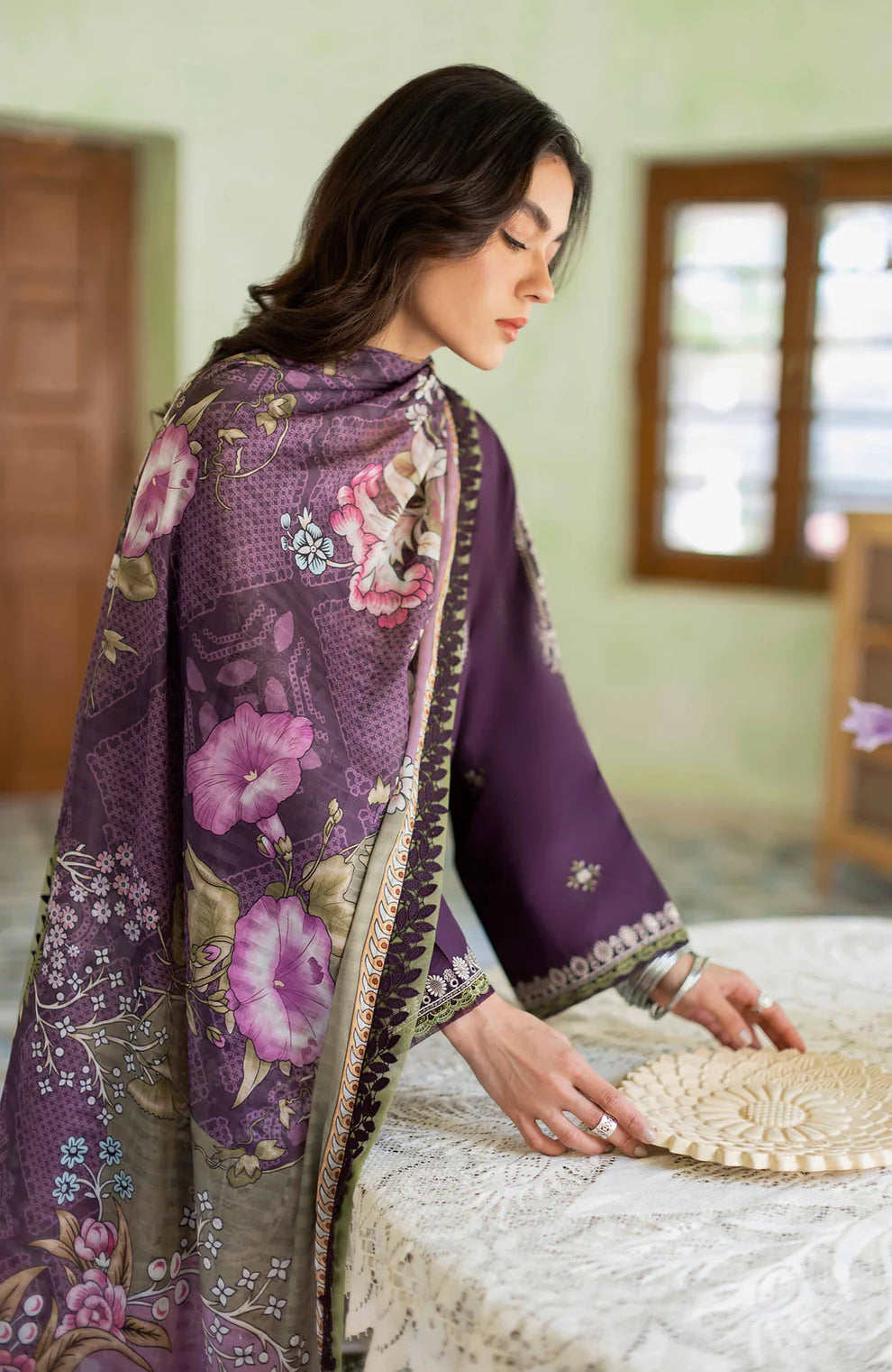 SERAN- 3PC LAWN EMBROIDERED SHIRT MONARK PRINTED DUPATTA AND TROUSER-2558