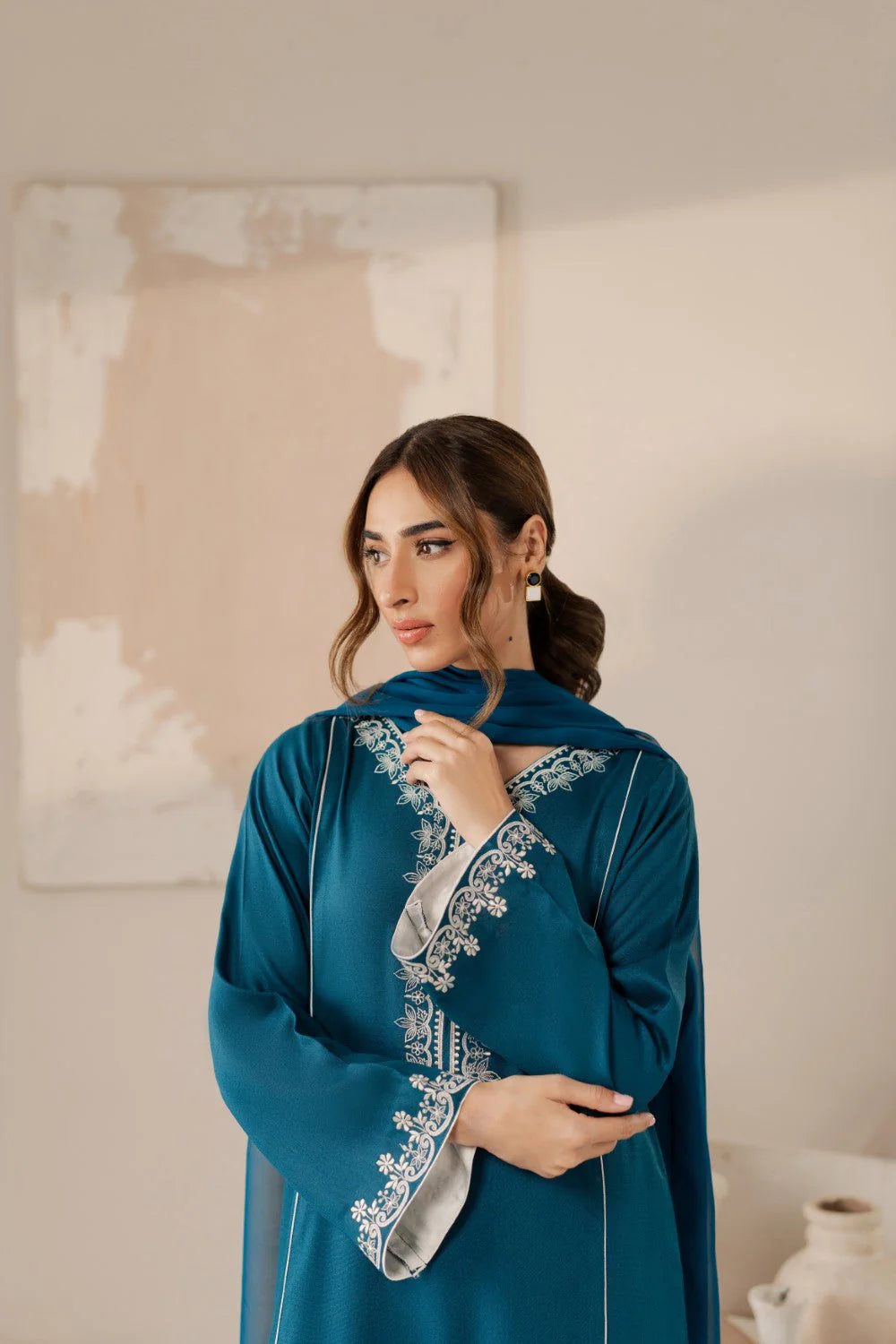 Vintage-Lawn 3pc Embroidered Shirt With Bamber Chiffon Dupatta & Embroidered Trouser-UR-2503
