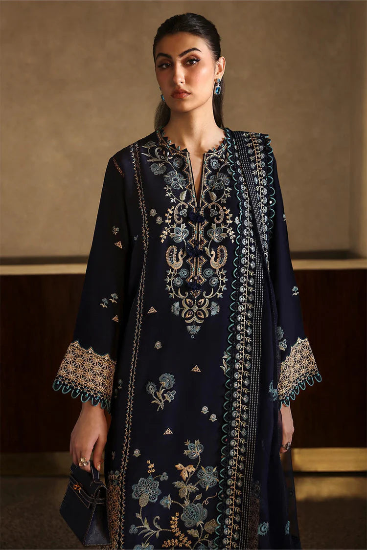 ZAHA-3PC DHANAK EMBROIDERED SHIRT WITH DHANAK EMBROIDRED SHAWL & TROUSER-UR-3854