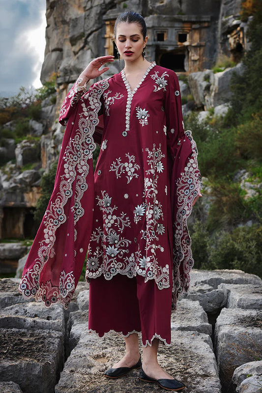 IMAGE-3PC LAWN EMBROIDERED SHIRT WITH MONARK EMBROIDERED DUAPATTA AND TROUSER-UR-2847