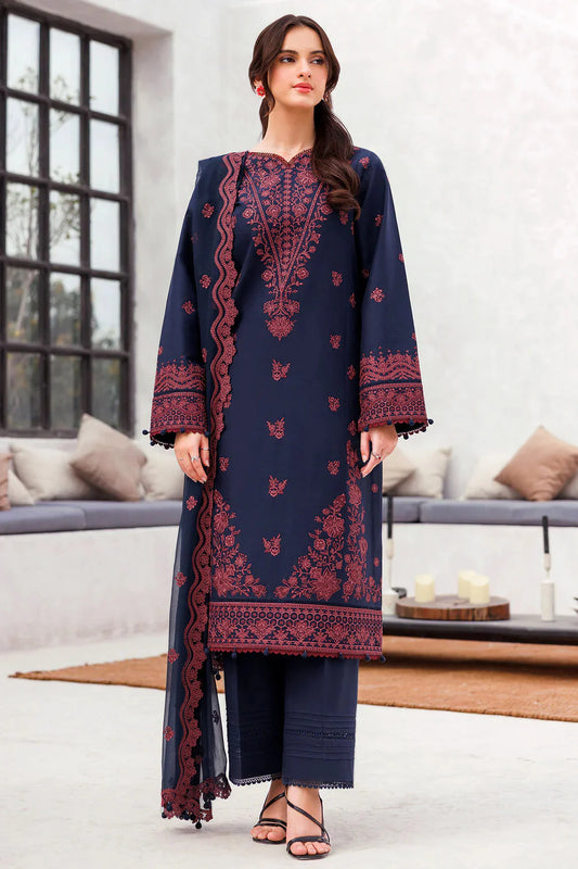 JAZMIN-3PC LAWN EMBROIDERED SHIRT WITH CHIFFON EMBROIDERED DUPATTA AND TROUSER-UR-2899