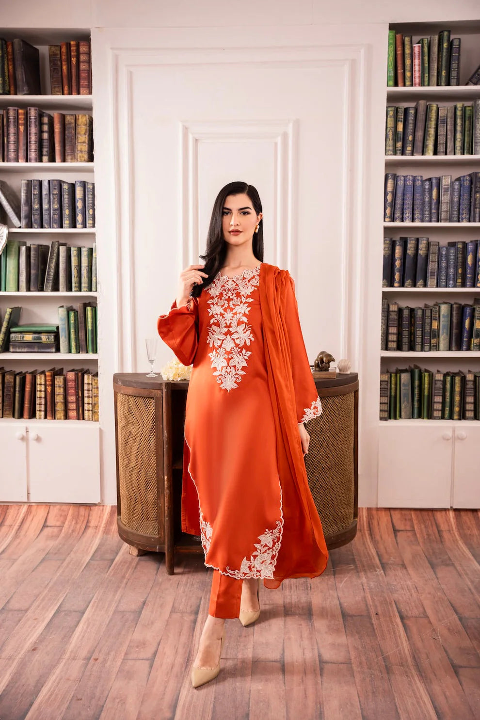 ASIM JOFA-3PC LAWN EMBROIDERED SHIRT WITH BAMBER CHIFFON DUPATTA AND LAWN TROUSER-UR-2559