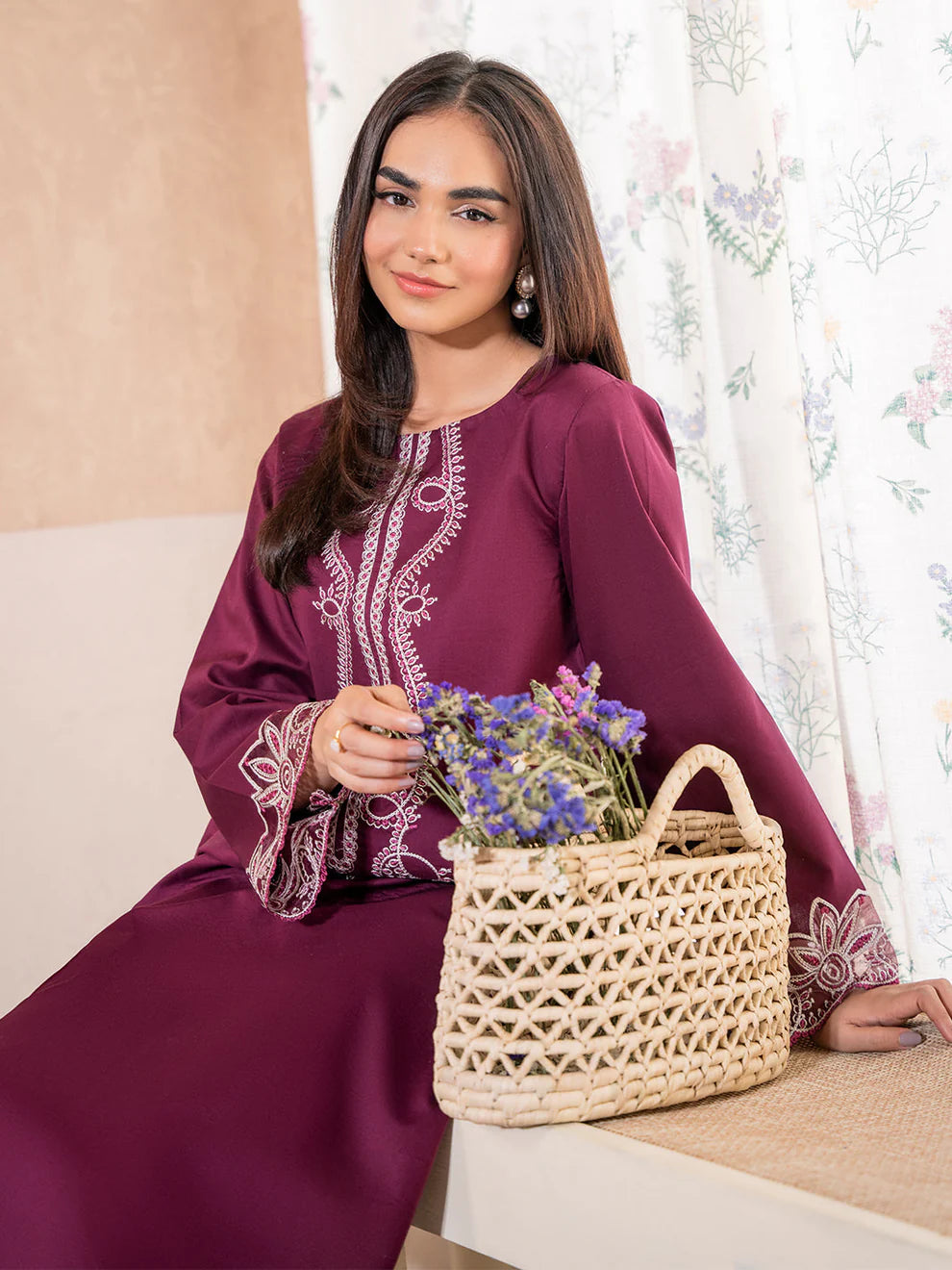IZEL-2PC DHANAK EMBROIDERED SHIRT WITH DHANAK TROUSER-UR-3301