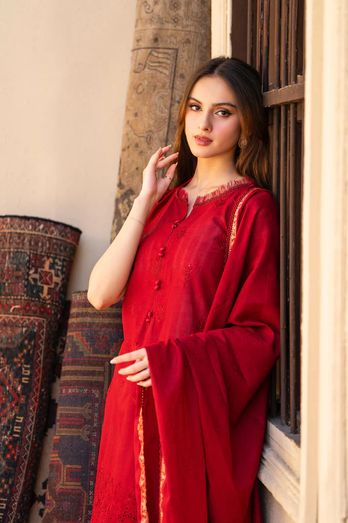 MIRAKHI-3PC LAWN CHIKENKARI EMBROIDERED SHIRT WITH LAWN JAQUARD PRINT DUPATTA-UR-2004
