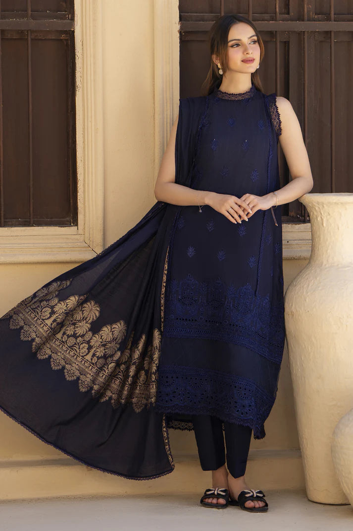 MIRAKHI-3PC LAWN CHIKENKARI EMBROIDERED SHIRT WITH LAWN JAQUARD PRINT DUPATTA-UR-203