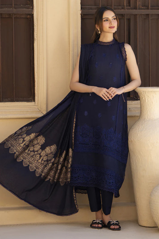 MIRAKHI-3PC LAWN CHIKENKARI EMBROIDERED SHIRT WITH LAWN JAQUARD PRINT DUPATTA-UR-203