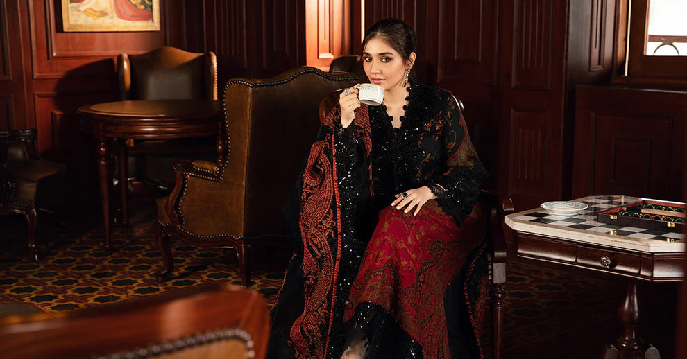 MARIA.B-3PC LAWN PRINTED EMB SHIRT WITH CHIFFON PRINT DUPATTA AND PRINT TROUSER-UR-3239