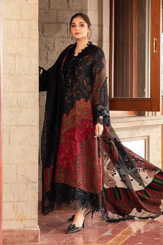 MARIA.B-3PC LAWN PRINTED EMB SHIRT WITH CHIFFON PRINT DUPATTA AND PRINT TROUSER-UR-3239