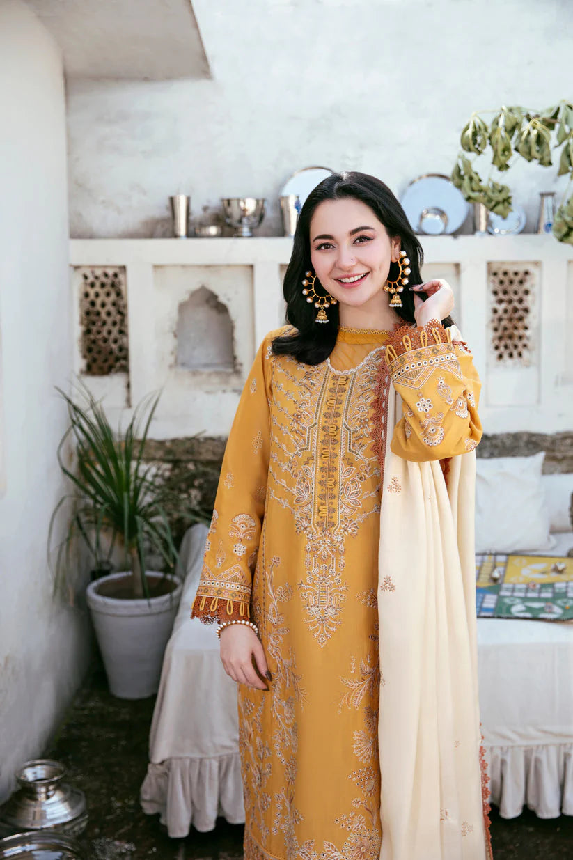 FLORENT-3PC DHANAK EMBROIDERED SHIRT WITH DHANAK EMBROIDERED SHAWL AND TROUSER -UR-4033