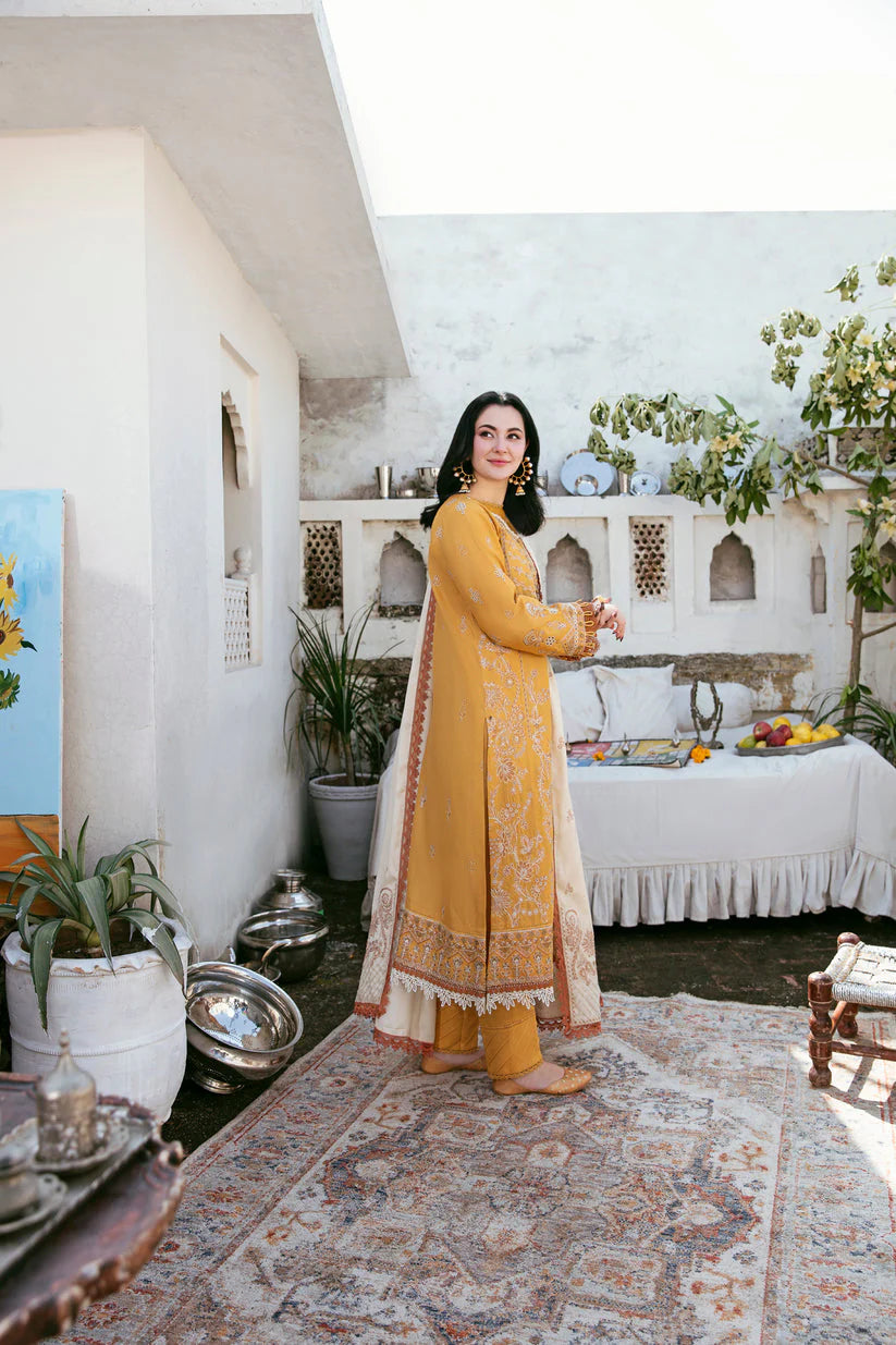 FLORENT-3PC DHANAK EMBROIDERED SHIRT WITH DHANAK EMBROIDERED SHAWL AND TROUSER -UR-4033