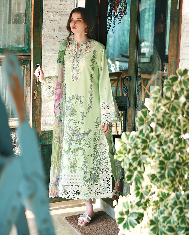 MUSHQ-3PC LAWN EMBROIDERED SHIRT WITH SILK PRINTED DUPATTA AND TROUSER-UR-4925