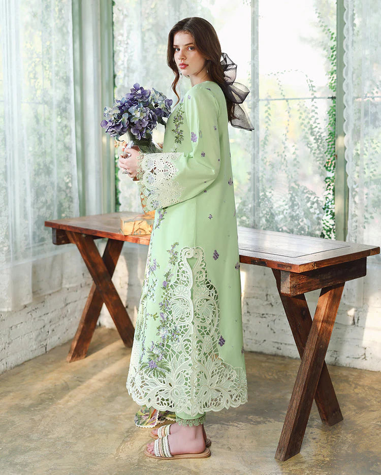 MUSHQ-3PC LAWN EMBROIDERED SHIRT WITH SILK PRINTED DUPATTA AND TROUSER-UR-4925