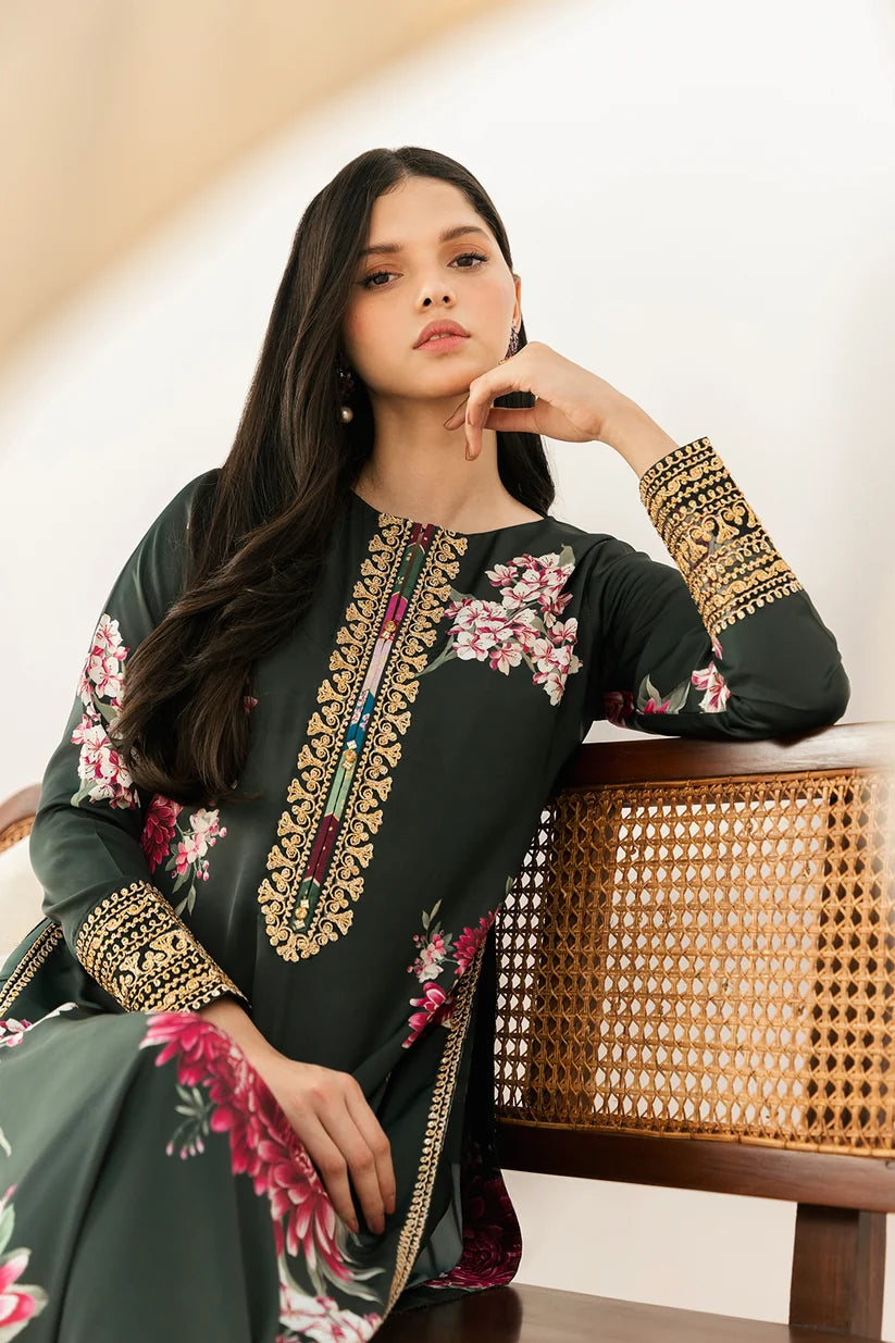 LULUSAR-3PC-SHAMOZE SILK PRINTED EMB SHIRT WITH SILK PRINTED DUPATTA AND SILK TROUSER-UR-114