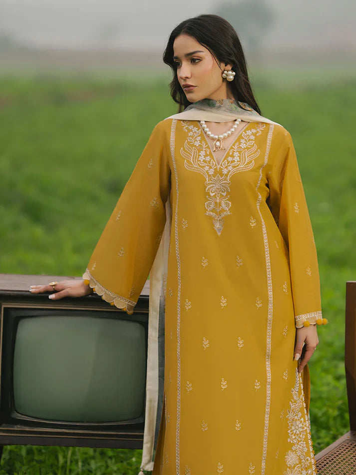IZEL-3PC LAWN EMBROIDERED SHIRT WITH MONARK PRINT DUPATTA AND TROUSER-UR-2863