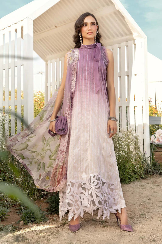 MARIA.B-3PC LAWN PRINTED EMB SHIRT WITH CHIFFON PRINT DUPATTA AND PRINT TROUSER-UR-2844