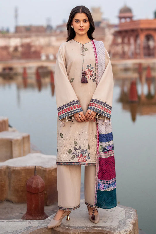 JAZMIN-3PC LAWN EMBROIDERED SHIRT WITH MONARK PRINTED DUPATTA AND TROUSER-UR-2627