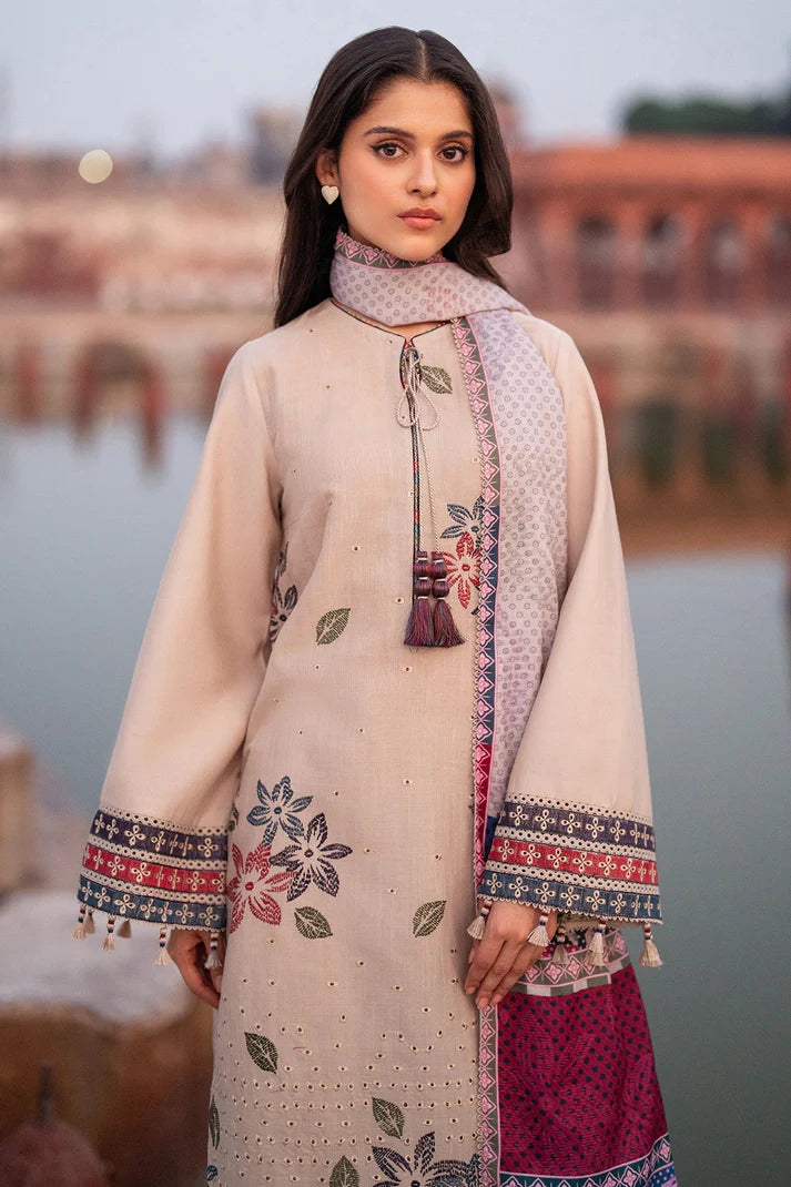 JAZMIN-3PC LAWN EMBROIDERED SHIRT WITH MONARK PRINTED DUPATTA AND TROUSER-UR-2627