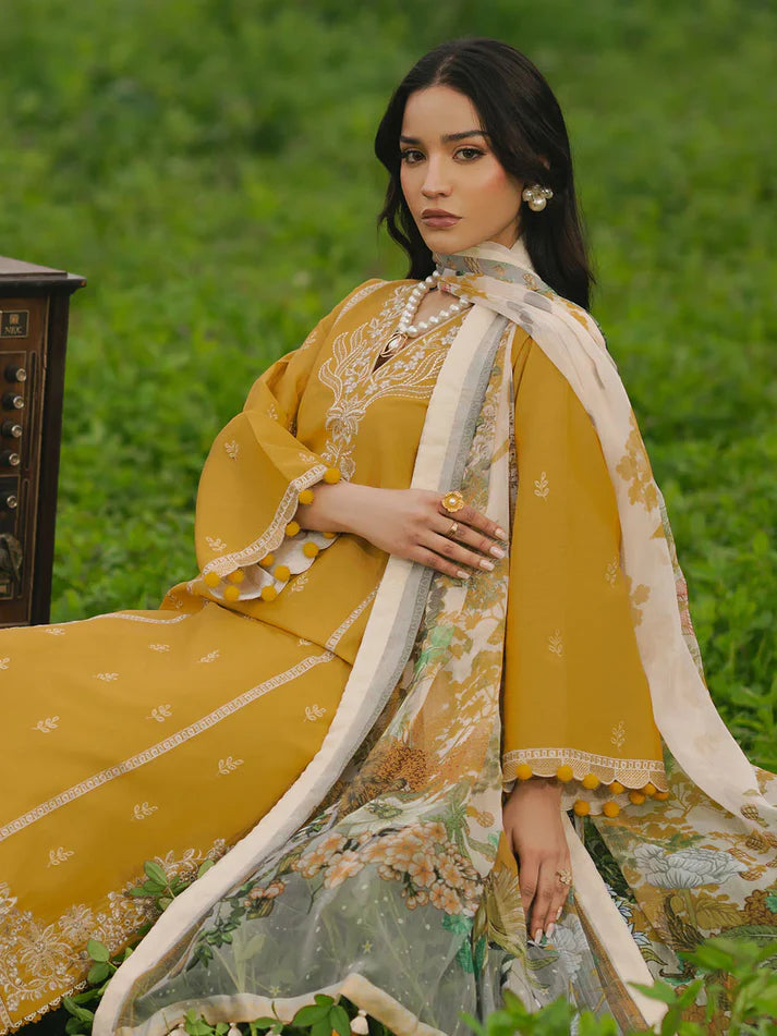 IZEL-3PC LAWN EMBROIDERED SHIRT WITH MONARK PRINT DUPATTA AND TROUSER-UR-2863