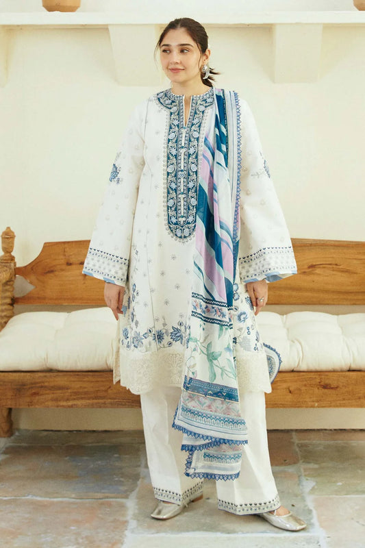 ZAHRA SHAHJAHAN- 3PC LAWN EMBROIDERED SHIRT WITH MONARK PRINT DUPATTA & TROUSER-UR-2564