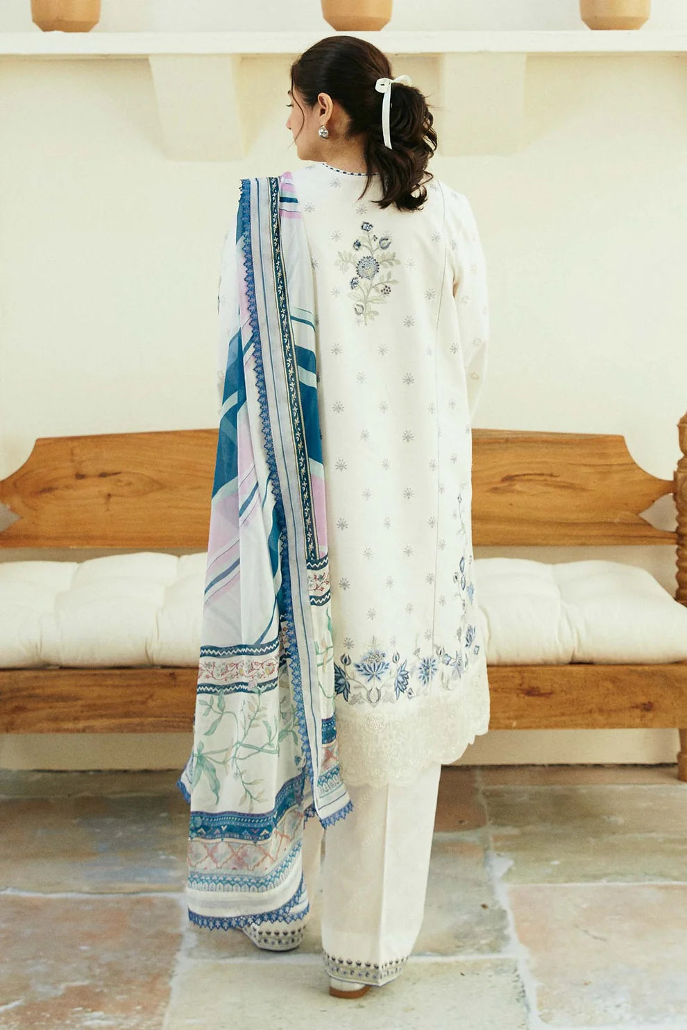 ZAHRA SHAHJAHAN- 3PC LAWN EMBROIDERED SHIRT WITH MONARK PRINT DUPATTA & TROUSER-UR-2564