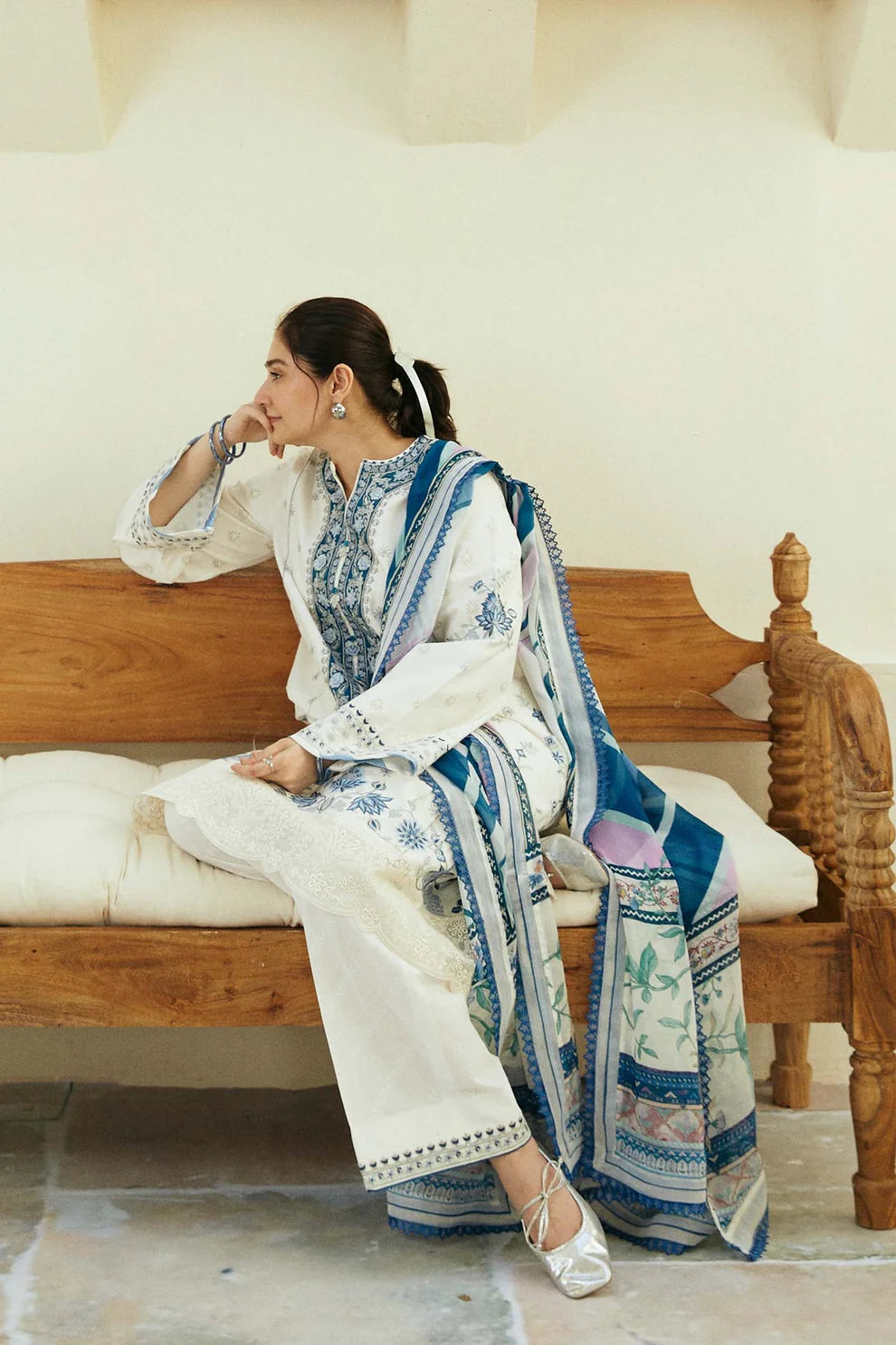 ZAHRA SHAHJAHAN- 3PC LAWN EMBROIDERED SHIRT WITH MONARK PRINT DUPATTA & TROUSER-UR-2564