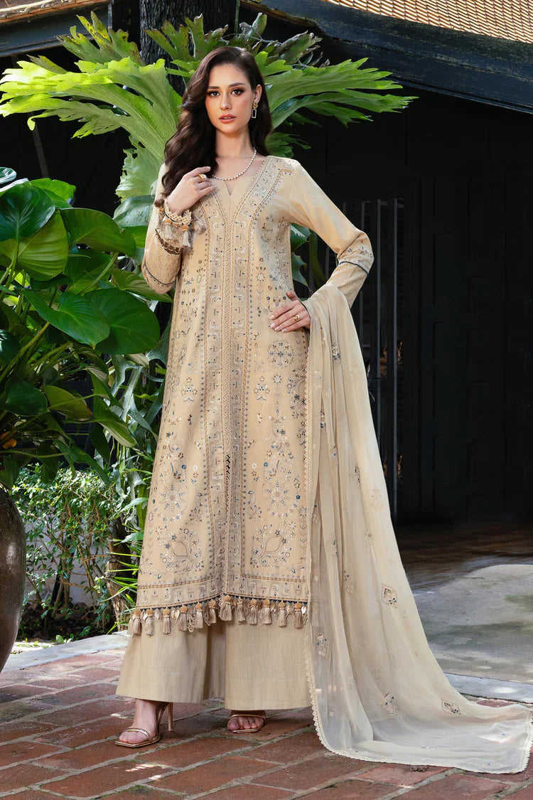 ETHNIC-3PC LAWN EMBROIDERED SHIRT WITH KHAADI NET EMBROIDERED DUPATTA AND TROUSER-UR-3527