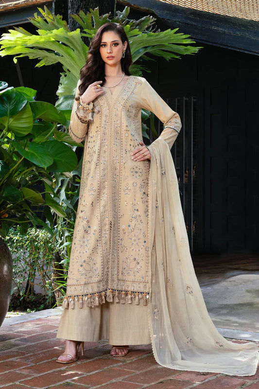 ETHNIC-3PC LAWN EMBROIDERED SHIRT WITH KHAADI NET EMBROIDERED DUPATTA AND TROUSER-UR-3527