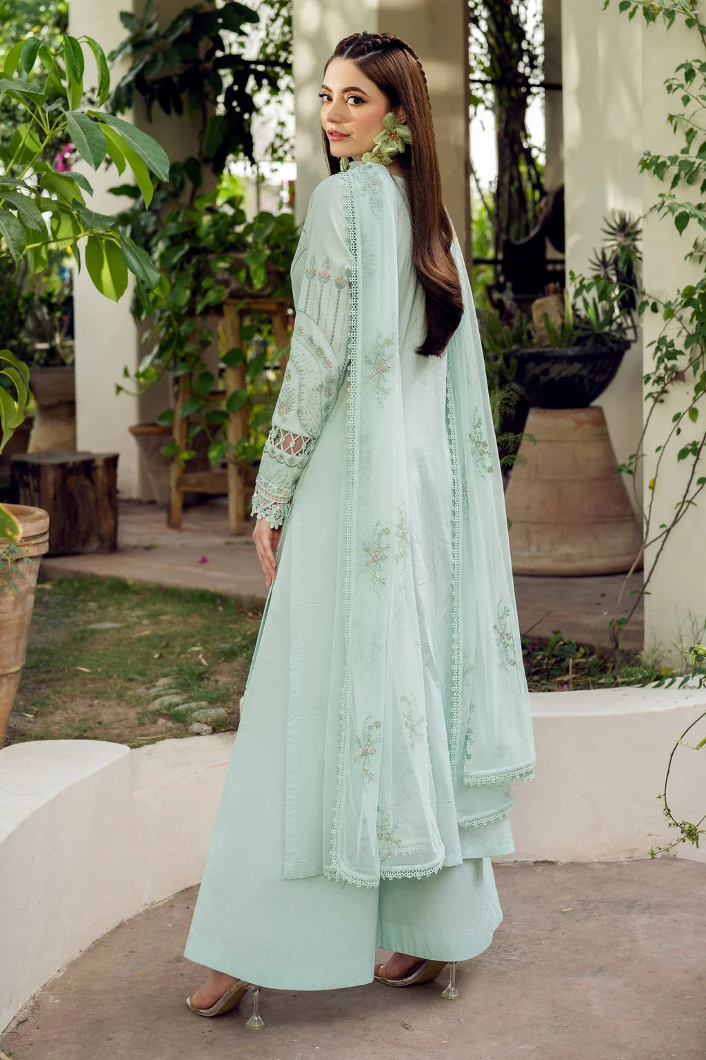 JAZMIN-3PC LAWN EMBROIDERED SHIRT WITH ORGANZA EMB DUPATTA AND TROUSER-UR-3525
