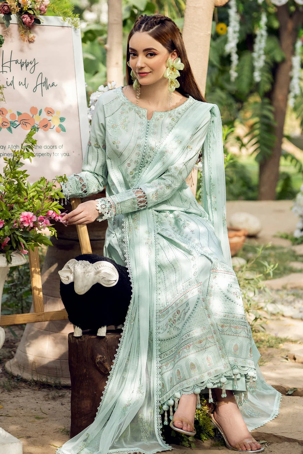 JAZMIN-3PC LAWN EMBROIDERED SHIRT WITH ORGANZA EMB DUPATTA AND TROUSER-UR-3525