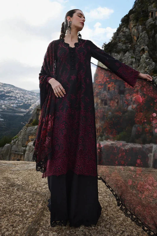 IMAGE-3PC LAWN EMBROIDERED SHIRT WITH CHIFFON PRINTED DUPATTA AND TROUSER-UR-3575